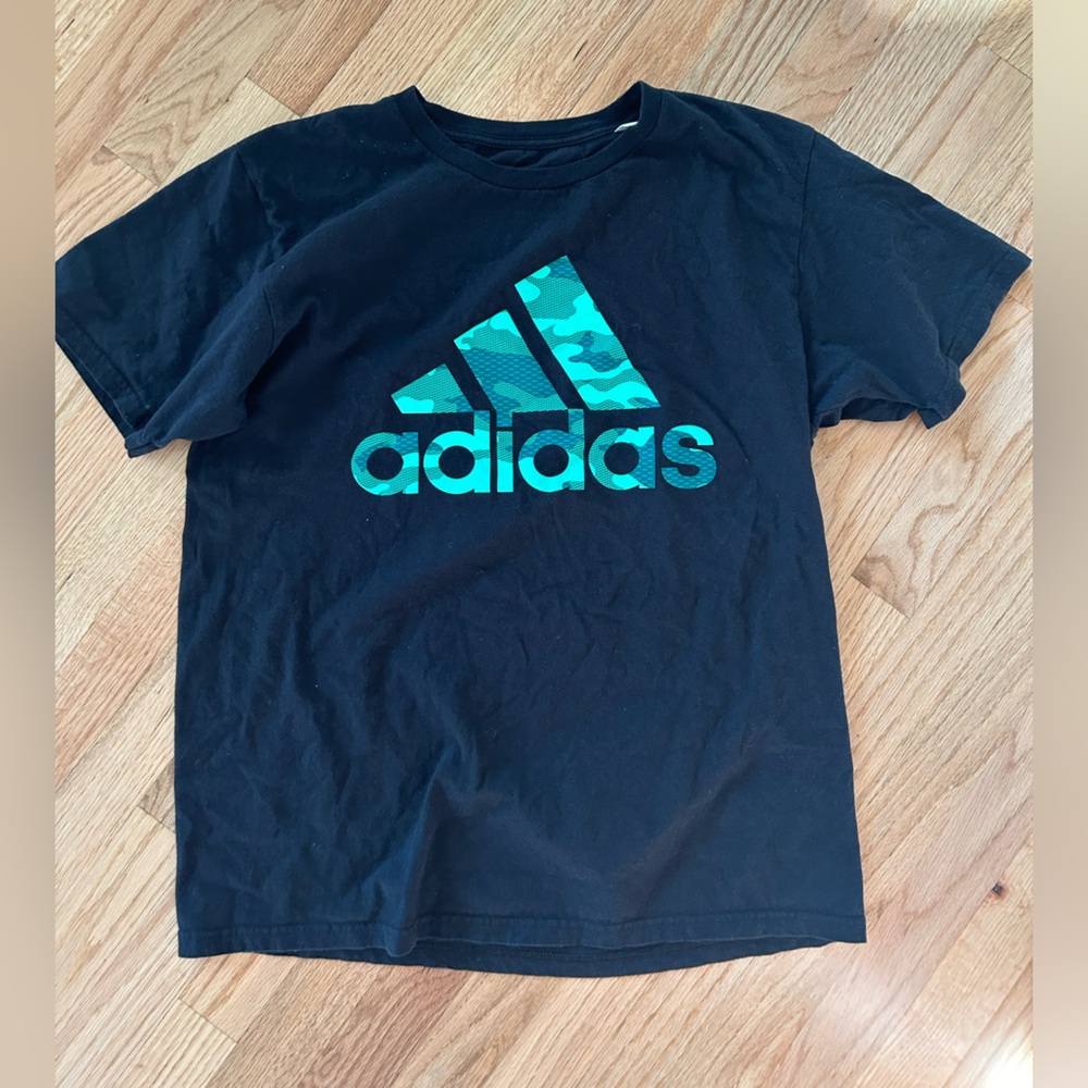 Adidas Black and Green Short Sleeve Tee